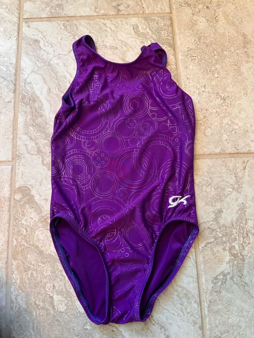 GK Elite Purple Girls' Practice leotard with Circle Print